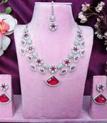 Pink rhodium premium designer american diamond and stone work necklace set
