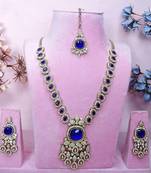 Blue yellow gold premium designer american diamond and stone work necklace set