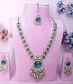 Green yellow gold premium designer american diamond and stone work necklace set