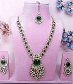 Green yellow gold premium designer american diamond and stone work necklace set