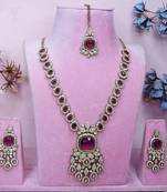 Purple yellow gold premium designer american diamond and stone work necklace set