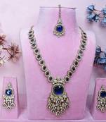 Blue yellow gold premium designer american diamond and stone work necklace set