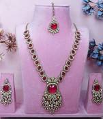 Pink yellow gold premium designer american diamond and stone work necklace set