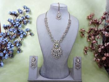 White yellow gold premium designer american diamond and stone work necklace set 1