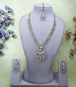White yellow gold premium designer american diamond and stone work necklace set