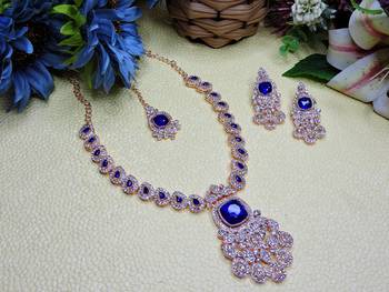 Blue rose gold premium designer american diamond and stone work necklace set 2