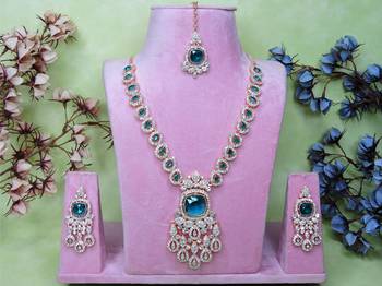 Green rose gold premium designer american diamond and stone work necklace set 1