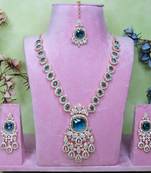 Green rose gold premium designer american diamond and stone work necklace set