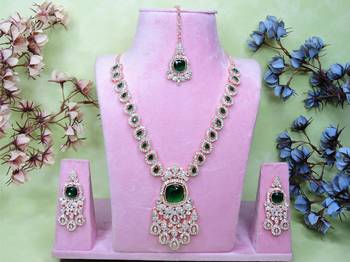 Green rose gold premium designer american diamond and stone work necklace set 1
