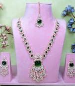 Green rose gold premium designer american diamond and stone work necklace set