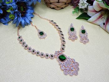 Green rose gold premium designer american diamond and stone work necklace set 2