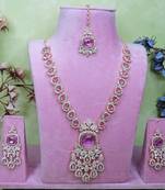 Purple rose gold premium designer american diamond and stone work necklace set