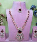 Maroon rose gold premium designer american diamond and stone work necklace set