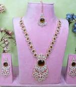Green rose gold premium designer american diamond and stone work necklace set