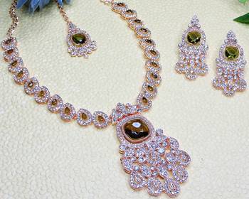 Green rose gold premium designer american diamond and stone work necklace set 3