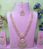 Pink rose gold premium designer american diamond and stone work necklace set