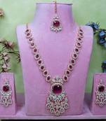 Purple rose gold premium designer american diamond and stone work necklace set