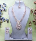 White rose gold premium designer american diamond and stone work necklace set