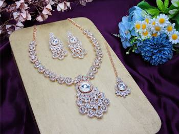 White rose gold premium designer american diamond and stone work necklace set 2