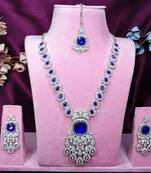 Blue rhodium premium designer american diamond and stone work necklace set