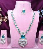 Green rhodium premium designer american diamond and stone work necklace set
