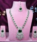Green rhodium premium designer american diamond and stone work necklace set