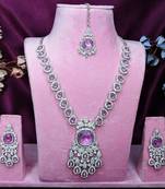 Purple rhodium premium designer american diamond and stone work necklace set