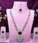 Maroon rhodium premium designer american diamond and stone work necklace set