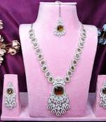 Green rhodium premium designer american diamond and stone work necklace set