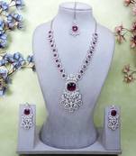 Purple rhodium premium designer american diamond and stone work necklace set