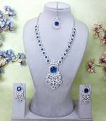 Blue rhodium premium designer american diamond and stone work necklace set