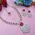 Pink rhodium premium designer american diamond and stone work necklace set