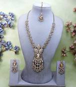 Gold yellow gold premium designer american diamond and stone work necklace set