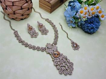 Gold yellow gold premium designer american diamond and stone work necklace set 2