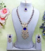 Blue yellow gold premium designer american diamond and stone work necklace set