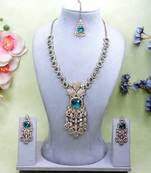 Green yellow gold premium designer american diamond and stone work necklace set