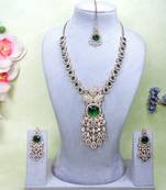 Green yellow gold premium designer american diamond and stone work necklace set