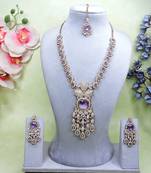 Purple yellow gold premium designer american diamond and stone work necklace set