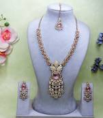Pink yellow gold premium designer american diamond and stone work necklace set