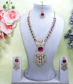 Purple yellow gold premium designer american diamond and stone work necklace set
