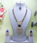 Blue yellow gold premium designer american diamond and stone work necklace set