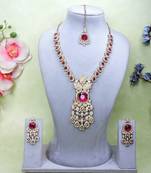Pink yellow gold premium designer american diamond and stone work necklace set