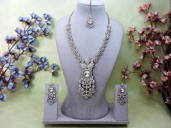 White yellow gold premium designer american diamond and stone work necklace set 1