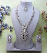 White yellow gold premium designer american diamond and stone work necklace set