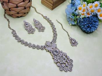 White yellow gold premium designer american diamond and stone work necklace set 2