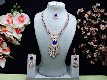 Blue rose gold premium designer american diamond and stone work necklace set 1