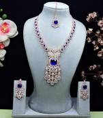 Blue rose gold premium designer american diamond and stone work necklace set