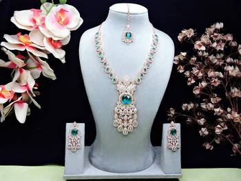 Green rose gold premium designer american diamond and stone work necklace set 1