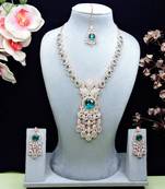 Green rose gold premium designer american diamond and stone work necklace set