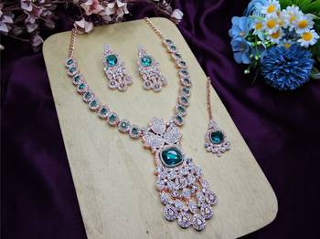 Green rose gold premium designer american diamond and stone work necklace set 2